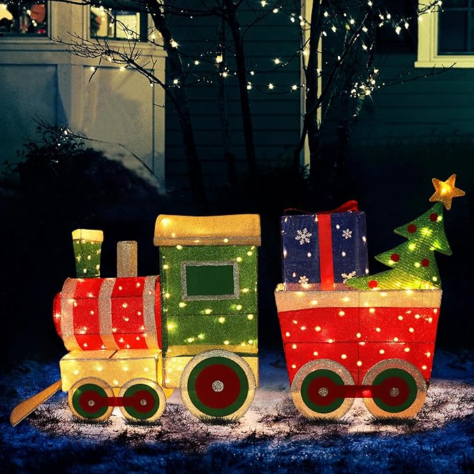 VEIKOU 5FT Outdoor Christmas Decorations Train Set with 170 LED Lights, Christmas Decorations Outside, Lighted Train for Holiday Yard Decorations
