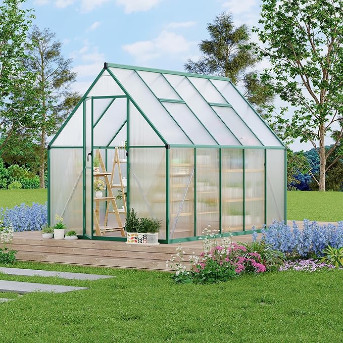 6X9 ft Polycarbonate Greenhouse with Aluminum Frame, Polycarbonate Greenhouse for Outdoors, Greenhouses with Ventilation, Aluminum Large Walk-in Greenhouses for Outside