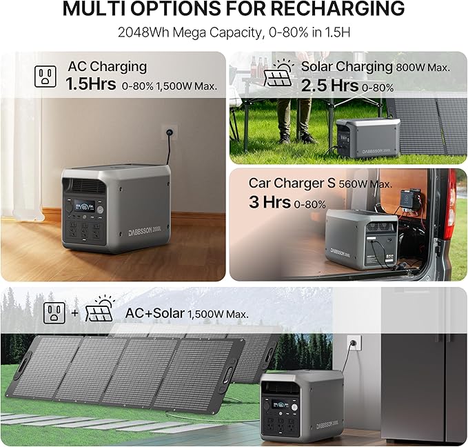 DABBSSON 2048Wh Solar Generator with 210W Solar Panel, Semi-Solid LiFePO4 Battery w/6 2200W AC Output, Compact&Lightweight, Recharge 80% in 1.5 Hr, 2000L Portable Power Station for Camping/Home/RV