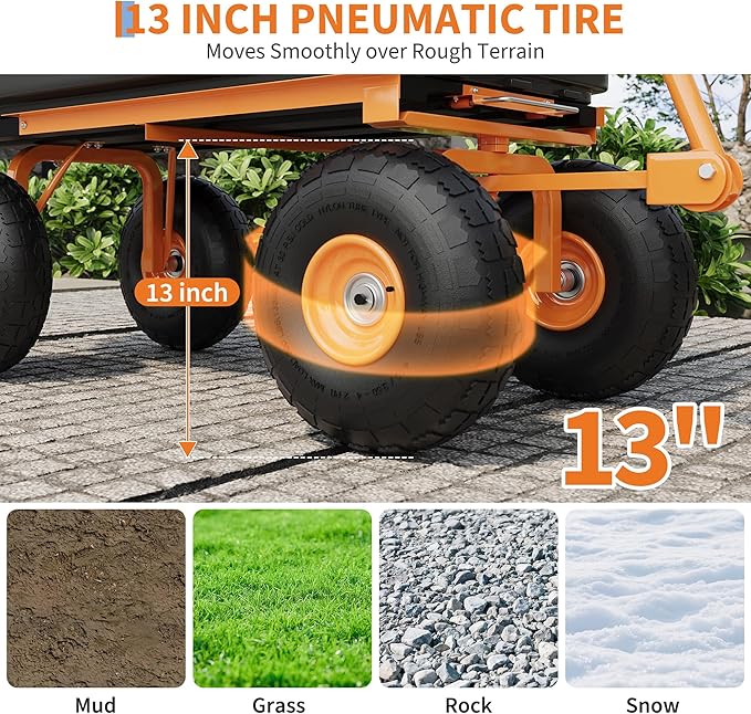 All-Terrain Garden Dump Cart with Removable Bed | 1200Lb Heavy Duty Utility Wagon for Yard Work | 180° Pivoting Handle for Easy Control | Hauls Soil, Plants, Tools with Ease
