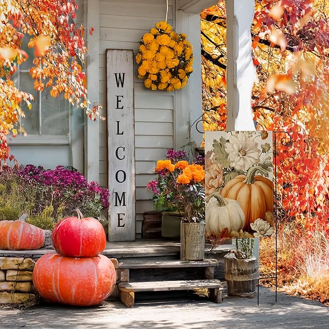 Garden Flags, Garden Flag, Stained Glass Style Pumpkin Maple Leaf Double-Sided Flags for Farmhouse Yard Outdoor Decoration-12 x 18inch (Pumpki7)