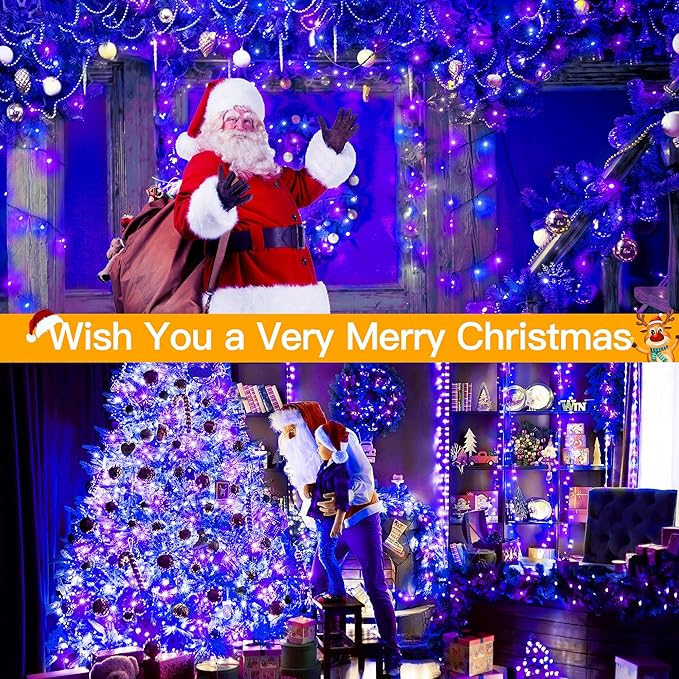 Ollny Halloween Lights 400LED 132FT, Remote Plug-in Blue & Purple Christmas Tree Lights with Timer and 8 Modes, Waterproof Outdoor/Indoor Decorations
