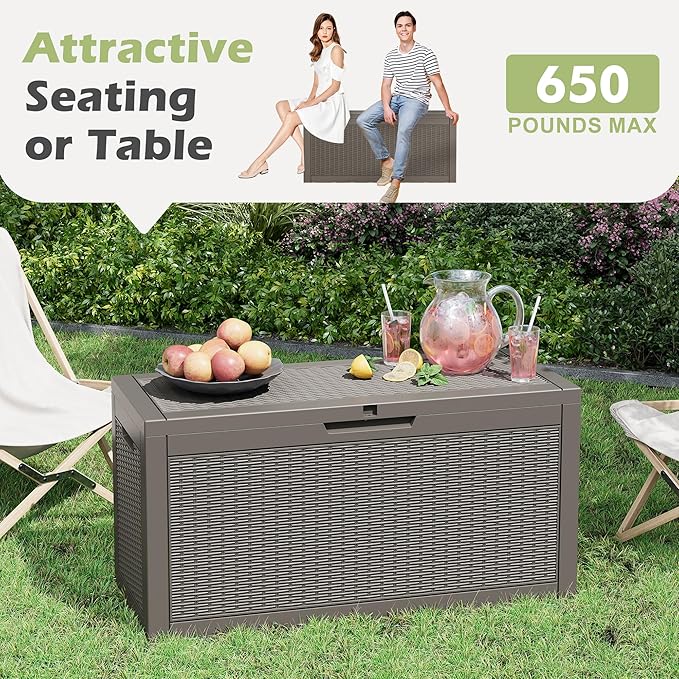 Outdoor Storage Box, 60 Gallon Outside Deck Box Waterproof,Resin Outdoor Storage Cabinet With Lockable Lid,Backyard Storage Bench For Garden Tools,Patio Cushions, Pool Tools, Package Delivery