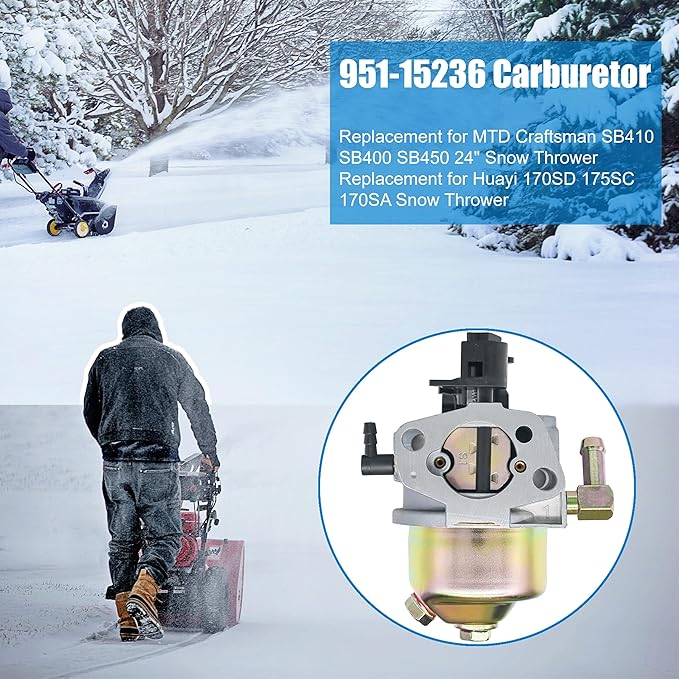 951-15236 Carburetor Replacement for Craftsman Troy Bilt Storm 2410 2420 SB410 24" Snow Blower, 751-15236 Carb Replace 31AS6BN2711 208CC Engine 31AS6BEE793 SnowBlower