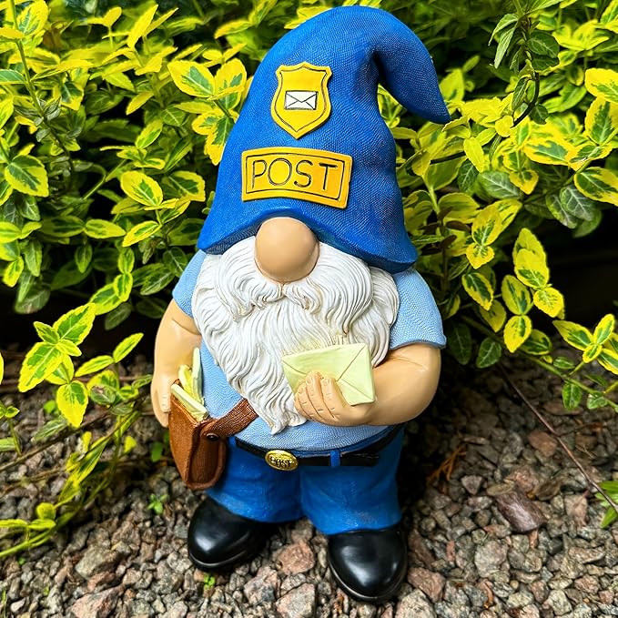 Mood Lab Garden Gnome - Funny Postman Gnome Figurine - 9.25 Inch Tall Lawn Statue - for Outdoor or House Decor