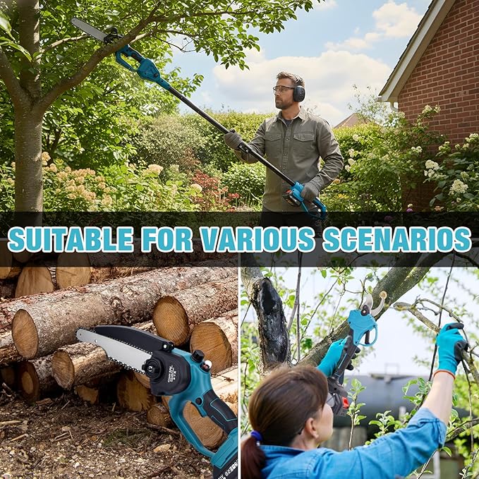 4-in-1 Electric Pole Saw & Pruning Shears Combo Kit, 6″& 8″Pole Saws for Tree Trimming, Cordless Shears and Battery Saw with Extension Pole & 2 x 21V Batteries for Garden Trimming