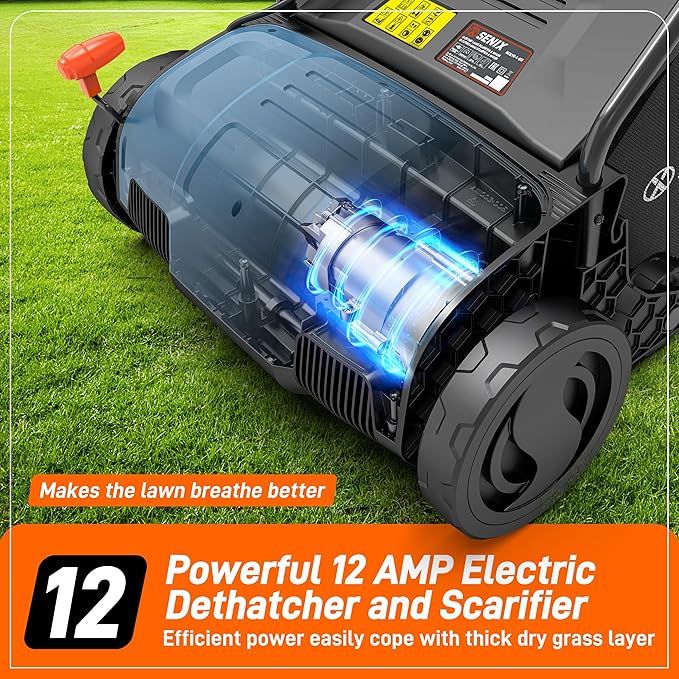 SENIX 12 Amp 13-Inch Corded Electric Dethatcher and Scarifier with Collection Bag,Lawn Care Equipment for Removing Thatch and Improving Yard Growth,Garden Tool Gifts(SCE12-L1)