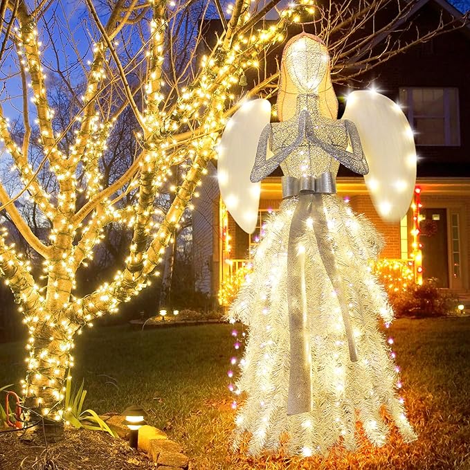 56" Angel with Wings Christmas Decoration for Indoor Outdoor，Christmas Angel Lighted up Decoration The Virgin Mary Law Yard Holiday Lights Display