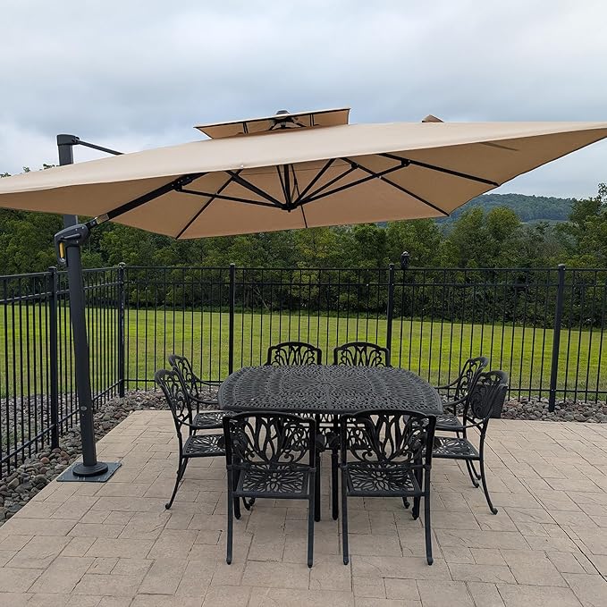PURPLE LEAF 9' X 12' Sunbrella Patio Umbrella Cantilever Outdoor Double Top Large Rectangle Umbrella Heavy Duty 360° Rotation Offset Hanging Umbrella for Garden Deck Pool Backyard Patio Spectrum Sand