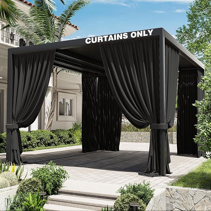 Gazebo Universal Replacement Privacy Curtain,12'×14' Gazebo Outdoor Waterproof Curtains, 4-Panels Sidewall Curtains with Double Zipper for Patio Canopy, Garden and Backyard (Curtain Only)