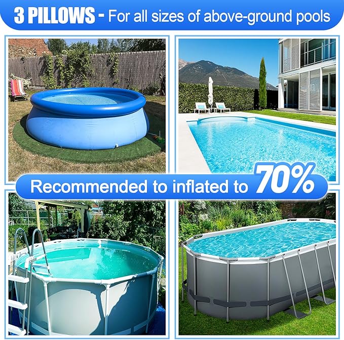 3pcs Pool Air Pillows for Above Ground Pools - 4ft Dia. Winter Closing Winterizing Kit with Ropes, Thicken PVC Ice Equalizer Support, Swimming Pool Patio Furniture Cover Airbag