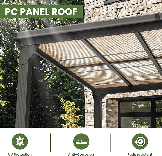 10 * 20FT Pergola,Outdoor Gazebo,Hardtop Lean to Gazebo,Wall Mounted Pergola,Pergolas Gazebos Clearance,Aluminum Frame Pergola,UV Resistant Patio Roof,Patio Awnings for Porch,Lawn,Backyard
