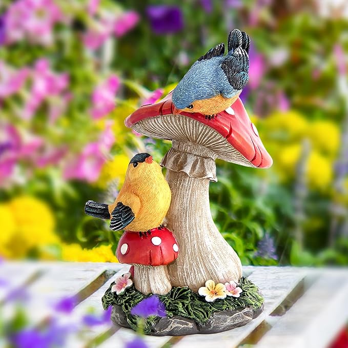 Leekung Bird Garden Statue for Outdoor Decorations,Bird Figurines Mushroom Statue for Garden Decor,Birds Decoration for Garden Patio Yard Lawn Home Shelf Decor Accent,Birds Gifts for Mom