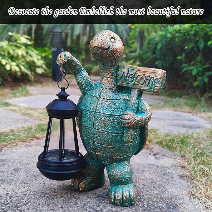 Turtle Garden Statue Outdoor Décor with Solar Lights Lantern,Turtle Solar Light Figurines Outside Decorations for Yard，Lawn,Patio, Balcony, Unique Housewarming Gifts