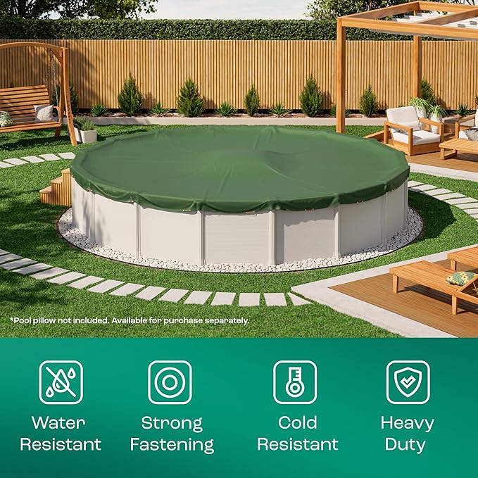Yankee Emerald Series Pool Covers for Above Ground Pools | Round 18 ft Swimming Pool Cover w/Steel-Core Cable, Winch for Winterization | 9 mil Medium-Thickness for Off-Season, On-Season Protection