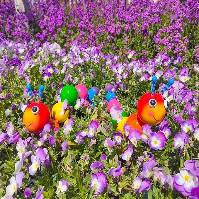 Metal Caterpillar Statue Yard Art Garden Decor for Outside Patio Lawn Ornaments Fence Decorations Gift for Family,Friends,Garden Lovers - Set of 2(Colorful)