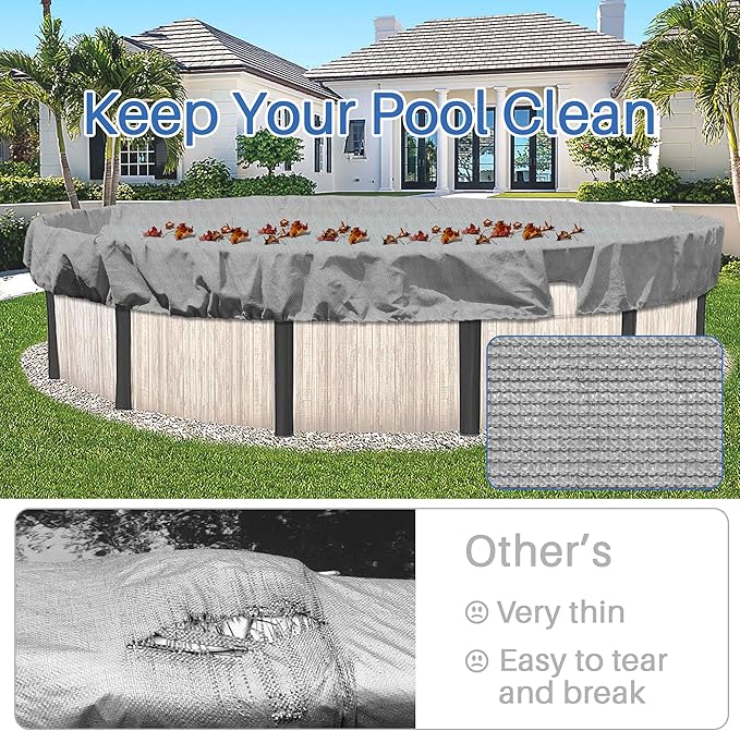 ECOOPTS Round Pool Cover for Above Ground Pools, Swimming Pool Cover Protector Winter Safety Cover (8 ft, Light Grey)