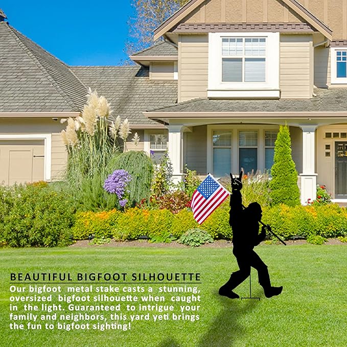 Paito 3.3ft Tall Metal Bigfoot Yard Decor Garden Stakes Display, Life Size Bigfoot Sasquatch Outdoor Yard Art Statue for 4th of July Decorations, Lawn