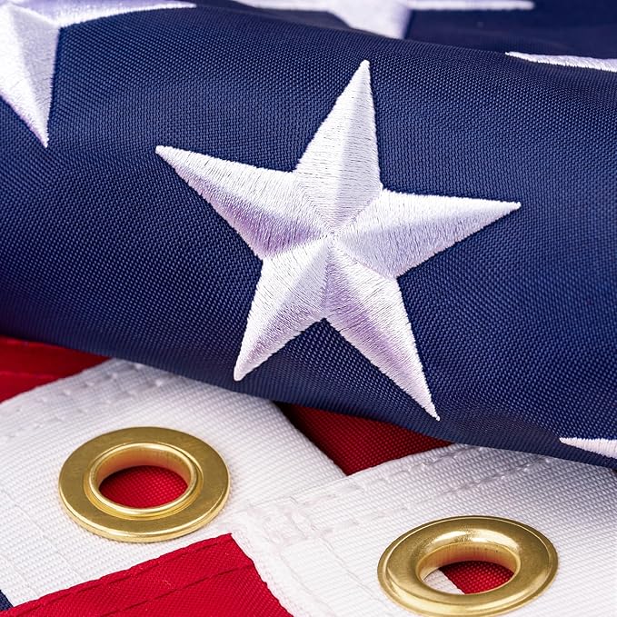 American Flag 3x5 ft for Outside, Heavy Duty USA Longest Lasting, Tough 210D US Flags with Embroidered Stars, Sewn Stripes, Brass Grommets, Indoor/Outdoor All Weather Use