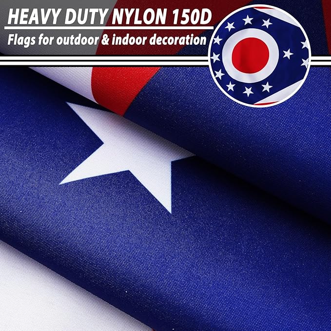 FLAGWIN Ohio Flag 3x5 FT - 3 Ply Double Sided Polyester Ohio State Flag with Brass Grommets - Vivid Color and Fade Proof State of Ohio Flags 3x5 Outdoor
