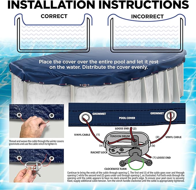 12 x 20 ft Oval Pool Covers for Above Ground Pools, Oval Winter Pool Cover, Swimming Pool Cover, 12x20 Pool Cover, Keeps Out Debris, Cold and UV Resistant, Supreme Mesh, Navy Blue