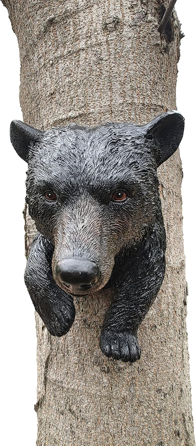 Ferocious Black Bear Trapped in a Tree Statue Tree Hugger Garden Peeker Figurine Yard Art Outdoor Decoration Sculpture
