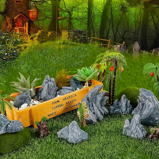 Warmtree 10 Pcs Simulation Rockery Diorama Rocks Stone for Diorama Supplies Miniature Terrain Fairy Garden Zen Garden Accessories Terrarium Decor Tank Aquarium Decoration (Grey)