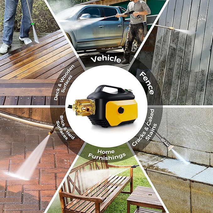 Pressure Washer, High Power Washer with 3 Quick Connect Nozzles, Inlet Hose & Foam Cannon for Cars/Fences/Driveways/Patios/Home Cleaning