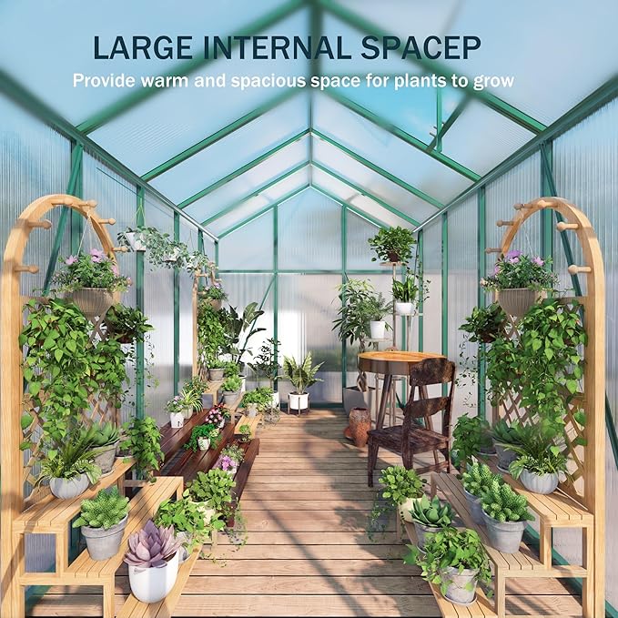 6*6.2*7.2FT Greenhouse for Outdoors, Polycarbonate Greenhouse with Stronger Wind Protection and Roof Vent, Walk-in Large Aluminum Sunroom Winter Proof, Green