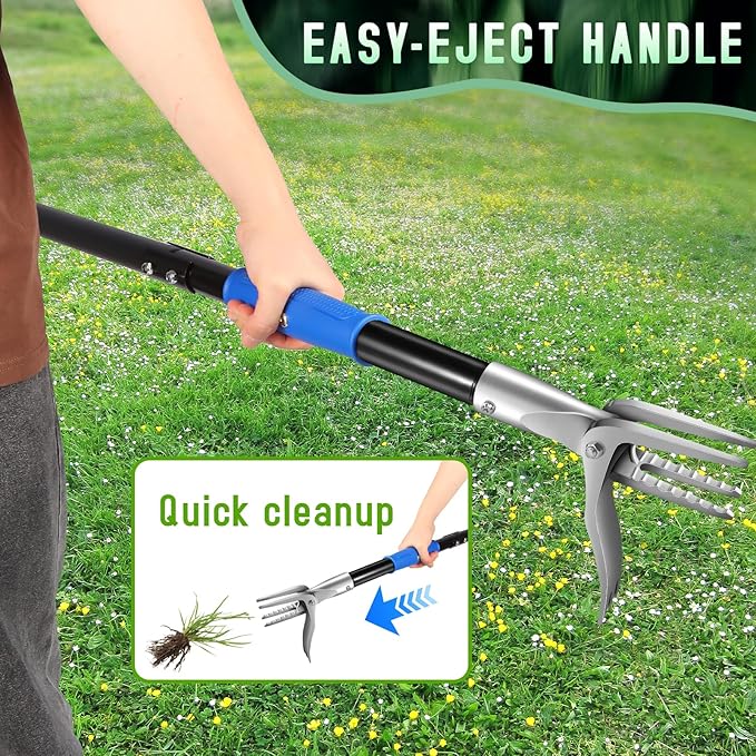 50” Weed Puller Tool for Crabgrass, Dandelion etc,Stand Up Weeder with Easy-Eject Mechanism, Steel Handle, Steel Claw,Garden Weed Remover Tool Without Bending, Pulling,Kneeling.