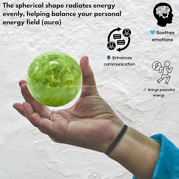 Amazing Gemstone Prehnite Crystal Ball with Stand - 2 Inches Crystal Sphere Meditation Balls for Witchcraft and Decorative Balls