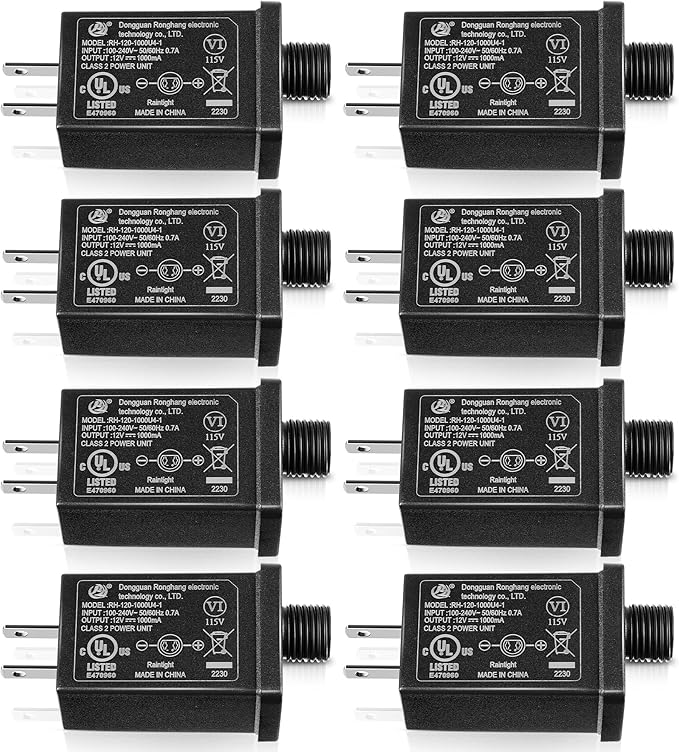 8 Pcs Replacement Yard Inflatable Adapter Power Supply Adaptor 12Vdc 1.0A Class 2 Power Supply for Halloween Christmas Inflatable Decorations