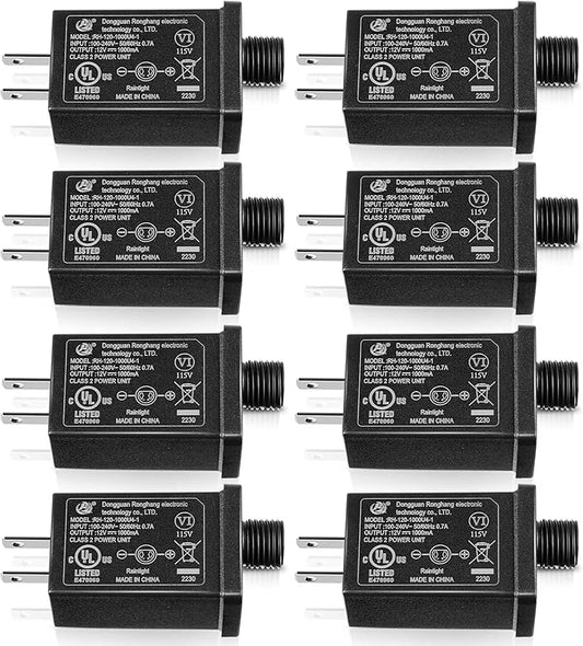 8 Pcs Replacement Yard Inflatable Adapter Power Supply Adaptor 12Vdc 1.0A Class 2 Power Supply for Halloween Christmas Inflatable Decorations