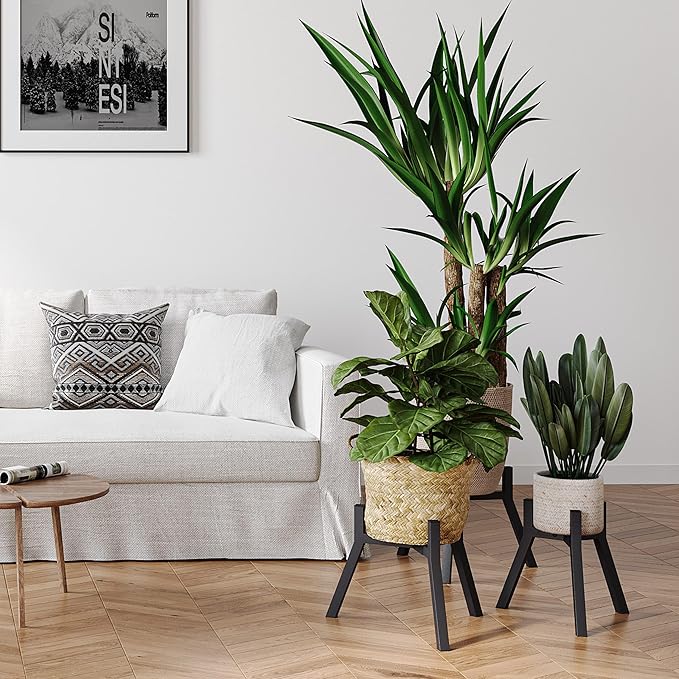 Adjustable Plant Stands Set of 2, Metal Modern Small Plant Holder, Heavy Duty Stable Flower Holder Stand rack for 10-16 Inch Indoor Outdoor Corner Living Room Balcony Office Black PS-007BK-2