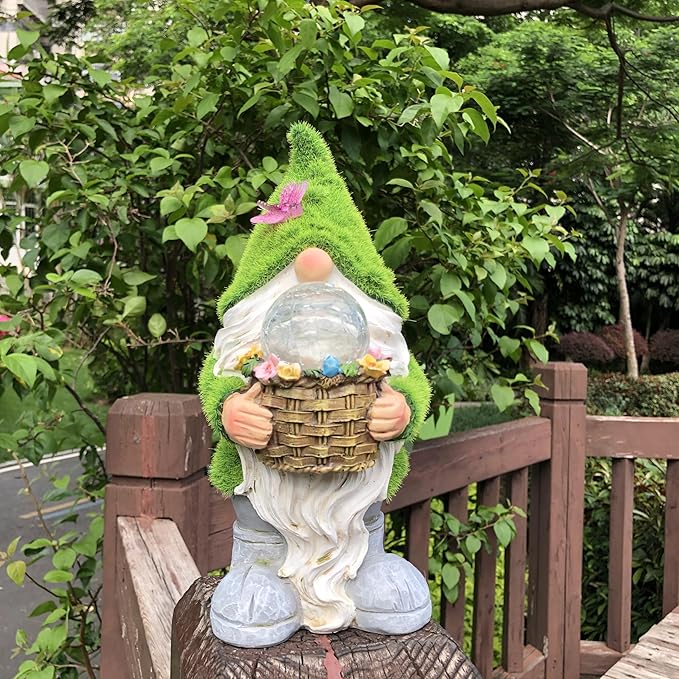 Garden Gnomes Statues, Outdoor Gnome Decorations for Yard Patio Lawn Porch, Home Decor Sculpture Figurine Holding Flower Basket Solar Lights, Cute Ornaments Ideal Gifts