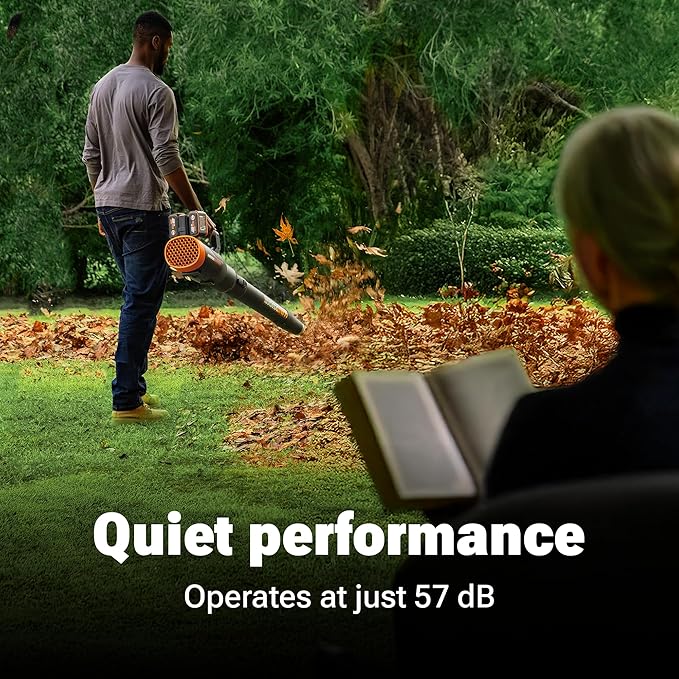 WORX Nitro WG581.1 40V Cordless Leaf Blower, Quiet Electric Blower for Lawn Care with 530CFM & 180MPH, 2 Batteries & Charger Included