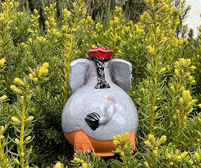 Ceramic Garden Decor - Elephant Lawn stake - Outdoor statue - Perfect, unique gifts for gardeners woman, men, yard gifts - Handmade, Frostproof