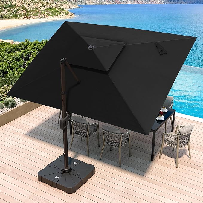 JZAC & QZYD 10 X 13 FT Cantilever Patio Umbrella Outdoor Large Heavy Duty Rectangle Offset Double Top Umbrellas with 360° Rotation for Pool Deck Backyard Garden, Black