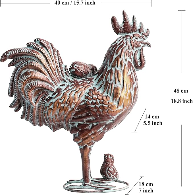 Metal Rooster & Hen with Chicks Garden Sculpture Statue Outdoor Decor Yard Art Chicken Decoration Set Garden Sculptures & Statues for Home Backyard Patio Lawn Decorations