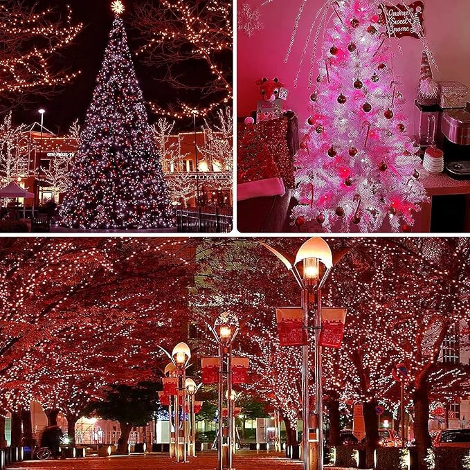 Connectable 240LED 95Ft 13Modes String Lights Indoor Outdoor | Extendable Green Wire Red & White Christmas Tree Lights with Timer | Twinkle Fairy Light Plug in for Xmas Tree Garden Decor(Red & White)