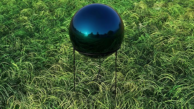 Lulu Decor, Blue Stainless Steel Gazing Mirror Ball Size 12 with Stand