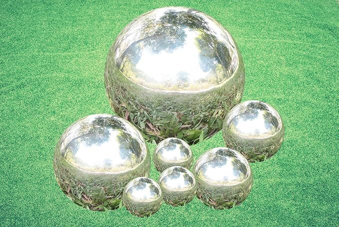 Kesywale Decorative Gazing Ball Set, 7PCS 50-150 mm Gazing Globe Mirror Ball Garden Spheres Centerpiece Balls for Home Outdoor Decor Ornament (Silver)