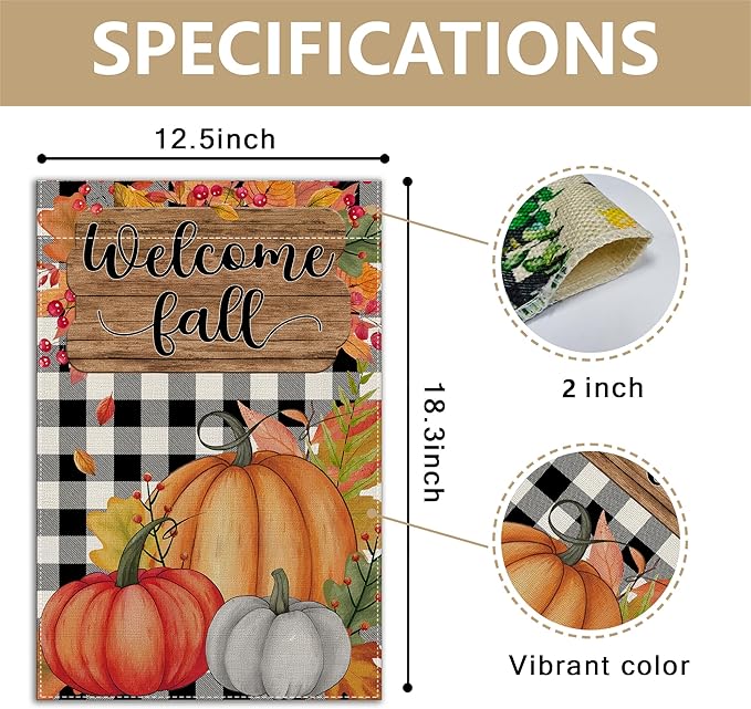 Garden Flags, Garden Flag, Stained Glass Style Pumpkin Maple Leaf Double-Sided Flags for Farmhouse Yard Outdoor Decoration-12 x 18inch (Pumpki6)