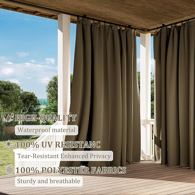 Gazebo Universal Replacement Privacy Curtain,12'×12' Gazebo Outdoor Waterproof Curtains, 4-Panels Sidewall Curtains with Double Zipper for Patio Canopy, Garden and Backyard (Curtain Only)