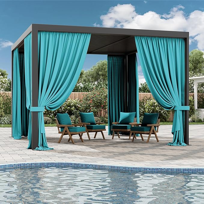 Gazebo Universal Replacement Privacy Curtain,10'×12' Gazebo Outdoor Waterproof Curtains, 4-Panels Sidewall Curtains with Double Zipper for Patio Canopy, Garden and Backyard (Curtain Only)
