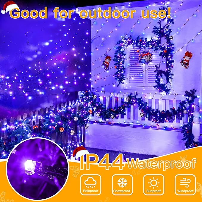 Ollny Halloween Lights 400LED 132FT, Remote Plug-in Blue & Purple Christmas Tree Lights with Timer and 8 Modes, Waterproof Outdoor/Indoor Decorations