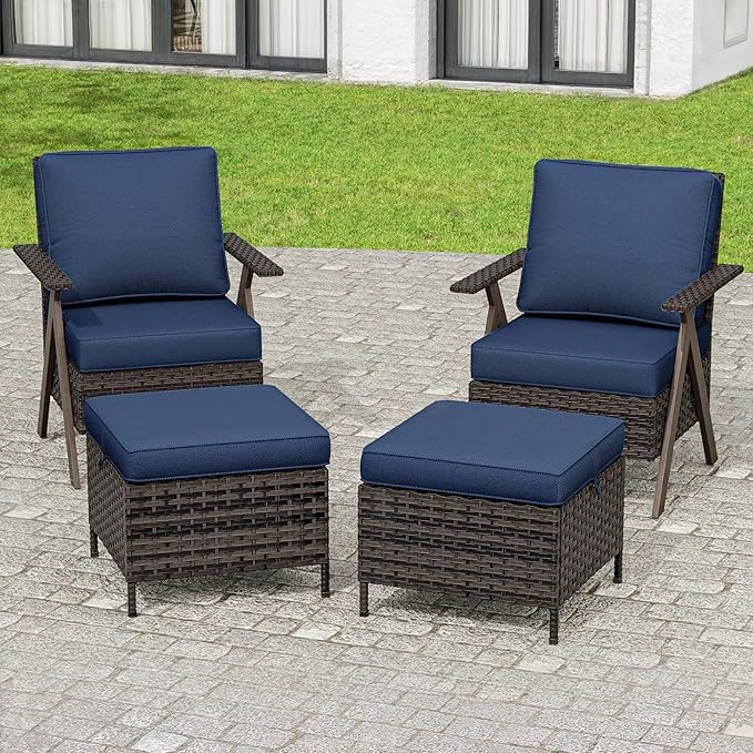 Outdoor Patio Wicker Chair Set of 2, Bistro Chair Set Patio Conversation Sets for Garden Lawn & Poolside