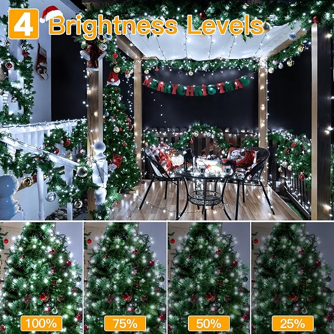 Ollny Christmas Tree Lights 400LED 132FT, Remote Plug-in Christmas Lights with Timer and 8 Modes Waterproof Outdoor String Lights for Thanksgiving Xmas House Indoor Outside Decorations (Cool White)