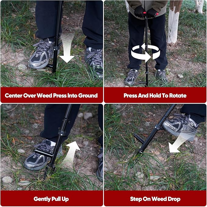 FLORA GUARD Weed Pulling Tool Stand-Up Weeder Tool with Long Handle Lawn, Yard, Garden, Dandelion Picker, Weed Remover (red)