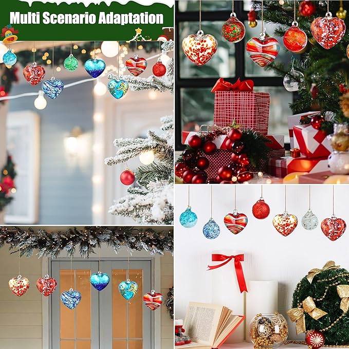 Hand Blown Glass Gazing Balls for Garden Love Heart Hanging Friendship Balls Christmas Ball Ornaments for Xmas Tree Decoration (Blue - A)